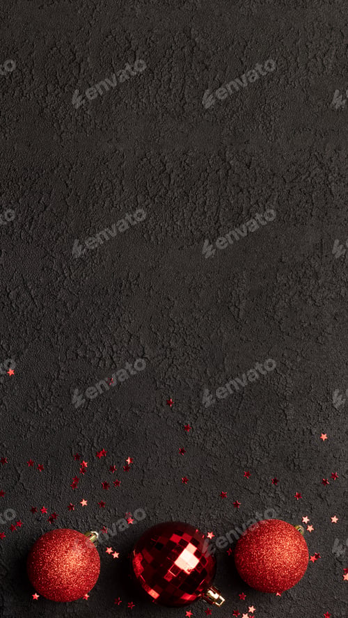 Preview: Christmas card with red balls on black background