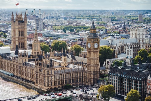 Preview: Beautiful outdoor view of Big Ben and Westminster bridge in London. Busy city