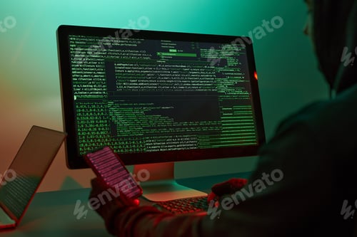 Preview: Cyber war. Hacker breaking security. Anonymous person access sensitive data. Cyber attack. Coding