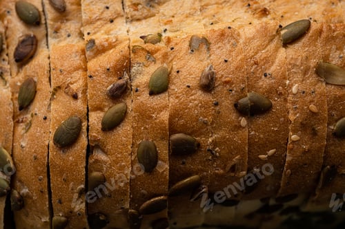 Preview: detail of pumpkin seed encrusted bread loaf