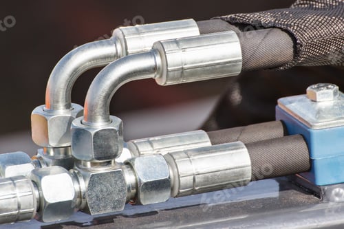 Preview: Part of industrial hydraulic or pneumatic machine. Hydraulic mechanism. Technology