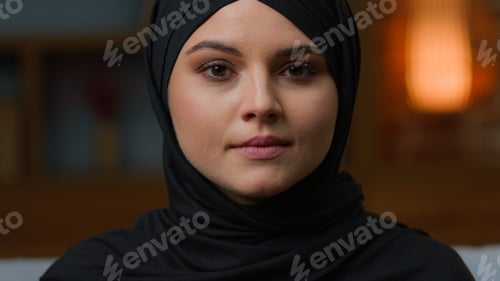 Preview: Portrait woman 20s arabian muslim young girl islamic lady in black hijab oriental traditional