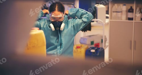 Preview: Forensic scientist, chemical and testing in lab, ppe and medical research, hazardous and substance.