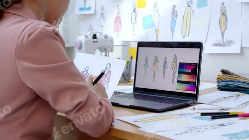 Preview: Asia people SME owner or retail fabric craft store work in artist studio home office