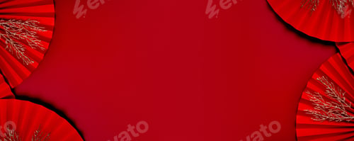 Preview: Banner with daper fans symbol Chinese new year top view with copy space