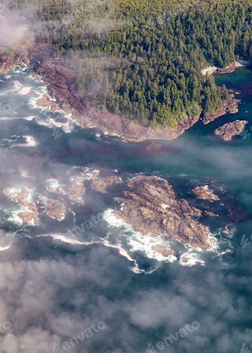 Preview: Ocean Coast aerial view from airplane. Tofino, Vancouver Island, BC, Canada
