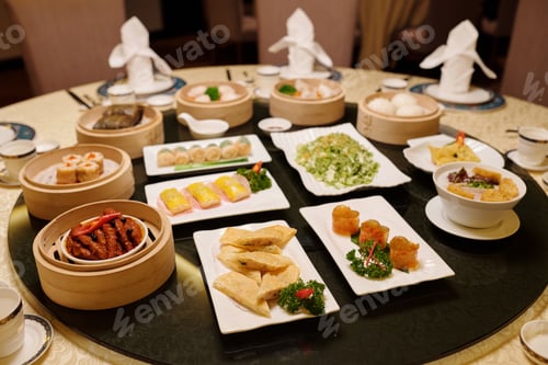 Preview: Round Table With Various Dishes