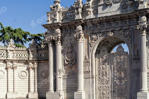 Preview: Entrance gate white vintage door of Dolmabahce Palace, Istanbul, Turkey