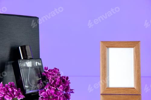 Preview: front view black expensive fragnance with picture frame on the light background perfume holiday love