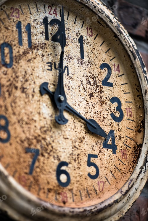 Preview: Close-up of Old Clock located on brick wall