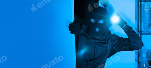 Preview: Intruder with a flashlight entering a dark room during nighttime hours