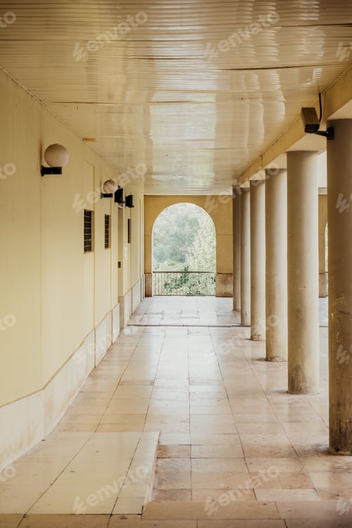 Preview: Vertical of a hallway with arched columns