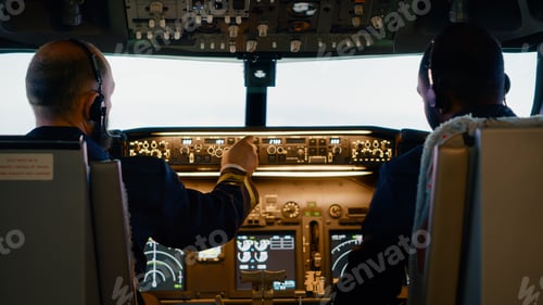 Preview: Diverse team of aviators preparing to takeoff with airplane