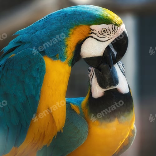 Preview: Cute kissing blue-and-yellow macaws
