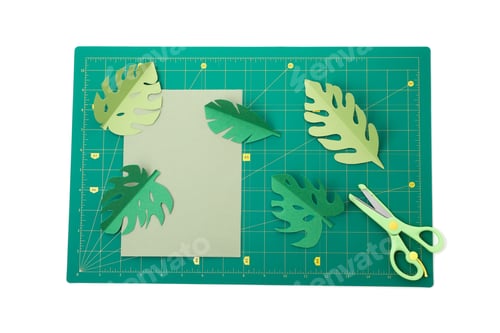 Preview: Concept of accessories for patchwork, cutting mat, isolated on white background