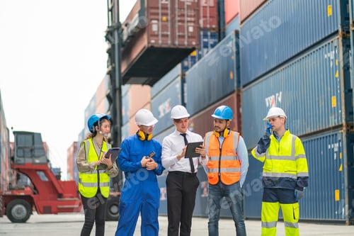 Preview: Group of professional engineer, worker or technician walk and discuss together about work