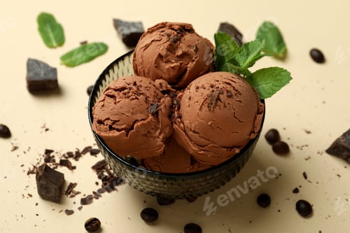 Preview: Delicious chocolate ice cream on beige background