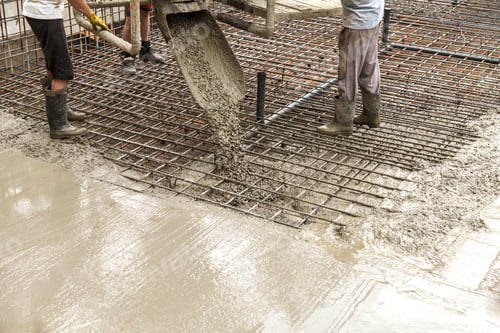 Preview: Pouring concrete into the construction of the house. Builders are pouring ready-mixed concrete