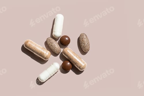 Preview: Collection of Various Dietary Supplements Including Capsules and Tablets.