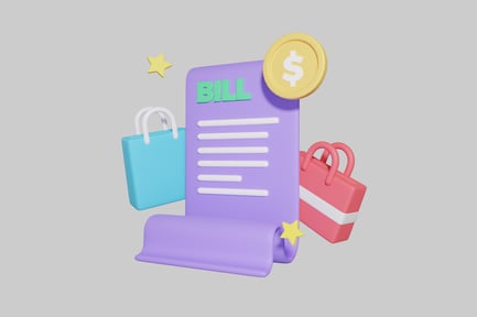 Visualização: Ícones de contas e sacolas de compras