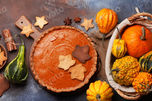 Vista previa: Tarta de calabaza y calabazas variadas