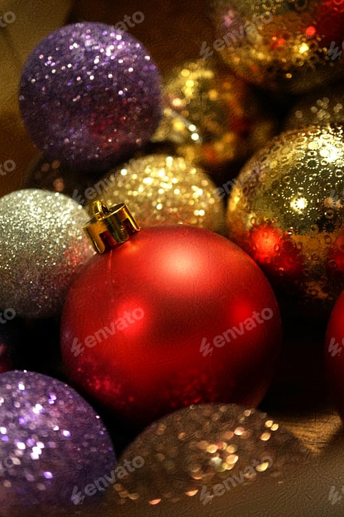 Vista previa: Ball Christmas Decorations On Mulberry Paper Texture For Background