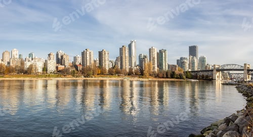 Preview: Panoramic View of Modern Downtown Cityscape during a sunny fall day