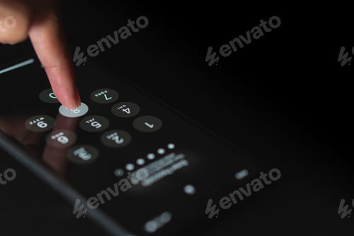 Preview: password for log-in on the screen of a cell phone - cyber security concept