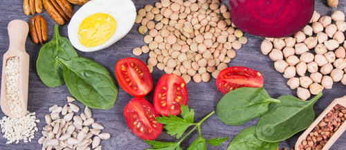 Vista previa: Products and ingredients containing natural vitamin B9, minerals and fiber. Healthy eating