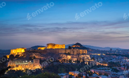 Preview: The Acropolis illuminated at night, Athens, Attiki, Greece, Europe
