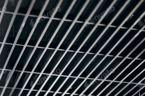 Preview: Office grille ceiling. Modern black metal grille ceiling, suspended covering