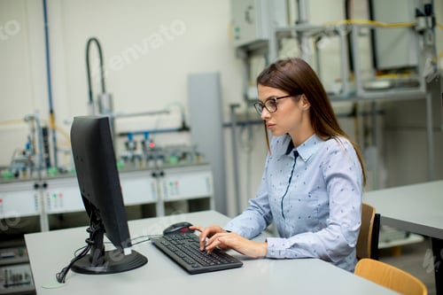 Preview: Young woman sitting by the desk in the classroom