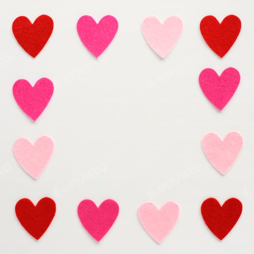 Preview: Square frame of hearts on white background . Valentine's day and love frame with copy space