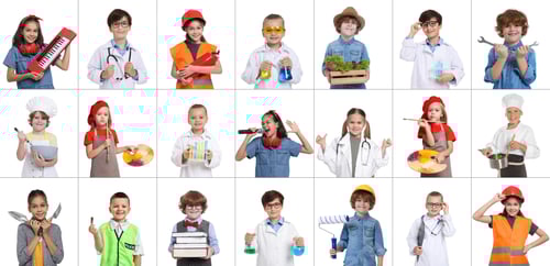 Preview: Future profession. Cute children copying people from different occupations on white background
