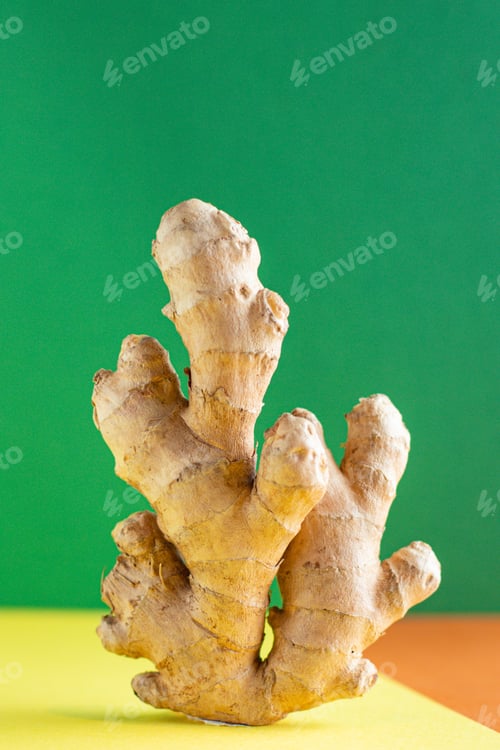 Preview: Ginger Root Raw Fresh Spice Ready To Eat On The Table Healthy Ingredient Top View Copy Space For