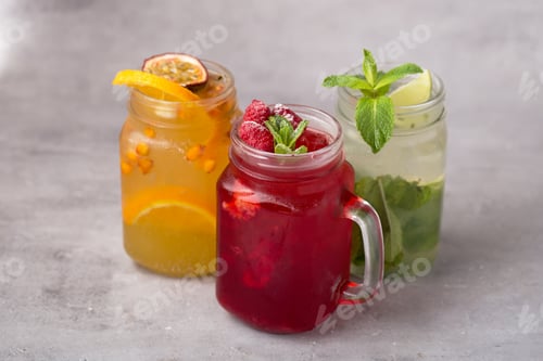 Preview: Cool and refreshing lemonades with orange and passion fruit, lime and mint, juicy raspberries