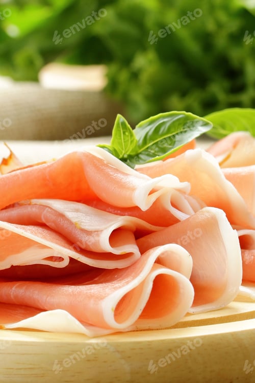 Preview: organic prosciutto jamon on wooden board
