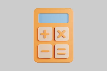 Preview: Calculator with blue screen and buttons.