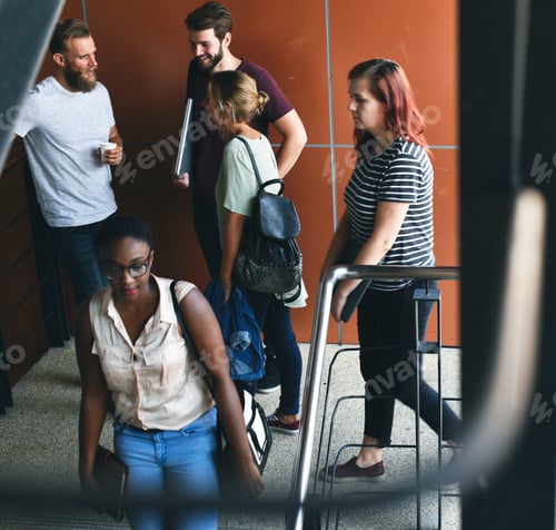 Preview: People Talking at Stairway During Break Time