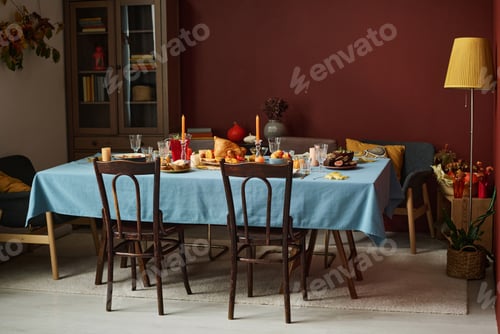 Preview: Living Room Interior with Thanksgiving Dinner on Table