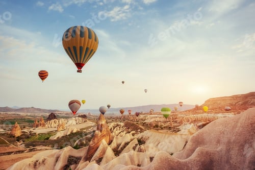 Preview: Turkey Cappadocia beautiful balloons flight stone landscape