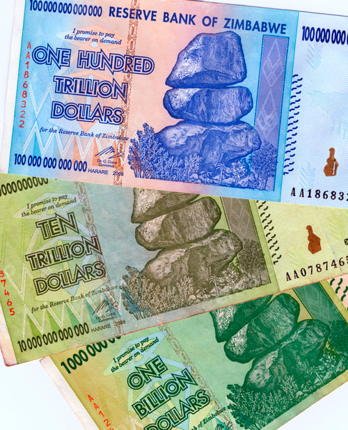 Preview: Banknote of Zimbabwe including one of One hundred Trillion Dollars