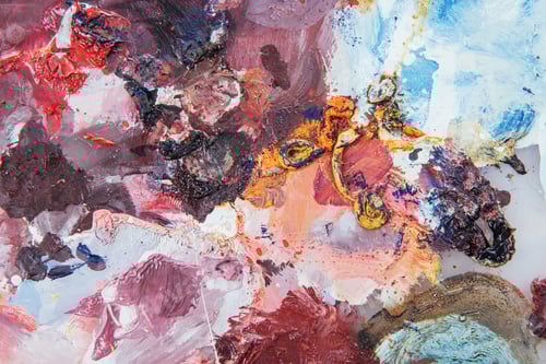 Preview: Oil painting on canvas. Multicolored bright texture. Fragment of artwork. Spots of oil paint