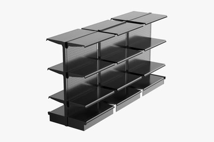 Preview: Double Sided Solid Shelf Unit with Fence and Hooks