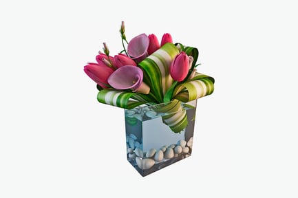 Preview: Calla lily and tulip arrangement in square vase
