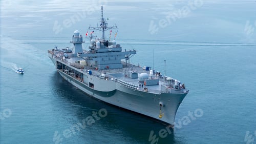 Preview: Nuclear war ship, Navy ship, Military navy carrier Helicopter. nuclear carrier running in the ocean