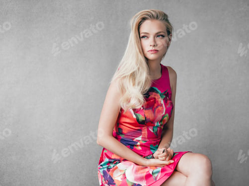 Preview: Woman fashion dress blonde hair beauty portrait