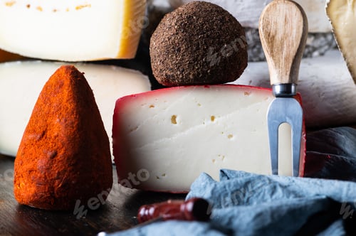 Preview: Swiss cheese belper knolle. Assortment of cheese. Cheese knife. Organic product. italian appetizer.