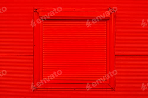 Preview: A window with shutter role. Toned in red. Sunny beautiful day. Front view.