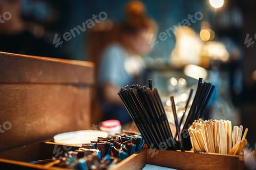 Preview: Tools for coffee drinking at bar counter closeup